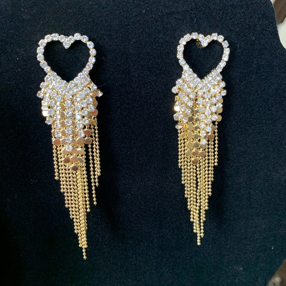 Champagne gold needle love tassel long earrings - Picture 2 of 15